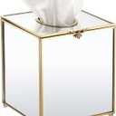 Sumnacon Square Glass Tissue Box Cover with Lid, Mirrored Cube Tissue Box Holder for Bathroom Home Office, Gorgeous Gold Facial Tissue Dispenser for Dresser Vanity Countertop Night Stand
