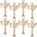 Nitial 8 Pcs 5 Arm Crystal Candelabra Centerpieces for Table 27 Inch Retro Victorian Crystal Candle Holders Bowl Table Centerpieces Decor for Wedding Banquet Valentine Dinner Party Event (Gold)