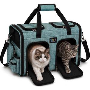 Premium Double Pet Carrier Spacious 2-in-1 Travel Bag for 2 Cats or Small Dogs, with Divider, Breathable Mesh, Soft-Sided, Foldable Design