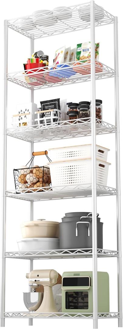 HOMEFORT 6-Tier Wire Shelving, 6 Shelves Unit Metal Storage Rack, Durable Organizer, Perfect for Pantry Closet Kitchen Laundry Organization (White) HOMEFORT 6-Tier Wire Shelving, 6 Shelves Unit Metal Storage Rack, Durable Organizer, Perfect for Pantry Closet Kitchen Laundry Organization (White)