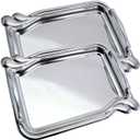 (Pack of 2) 13.2 inch x 9.4 inch Oblong Chrome Plated Silver Mirror Serving Tray with Handles Simple Plain Floral Edge Party Dessert Decorative Decor Platter Plate Dish Base CC-1363