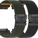 Elastic Nylon Bands for Garmin Venu 3 4 2/Vivoactive 4,22mm Quick Release Watch Band With Parachute Buckle Stretchy Fabric Strap for Samsung Galaxy 3 45mm/Watch 46mm/Gear S3 Frontier (03-Black(orange line)/Army Green)