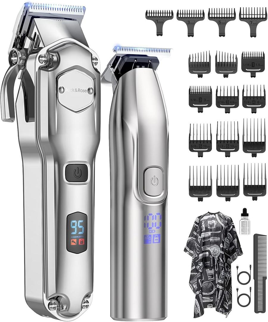 Jack & Rose Clippers and Trimmers Set, Cordless Hair Clippers for Men, Barber Clippers Set (Silvery)