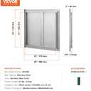VEVOR BBQ Double Outdoor Kitchen Door, 26W x 24H Inch, Stainless Steel Flush Mount, Vertical Wall Door with Recessed Handles, for Grilling Station