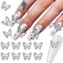 Butterfly Nail Charms with Diamond Design 3D Metal Butterfly Charms for Women Girls Silver Nail Decoration Supplies DIY Manicure 10Pcs