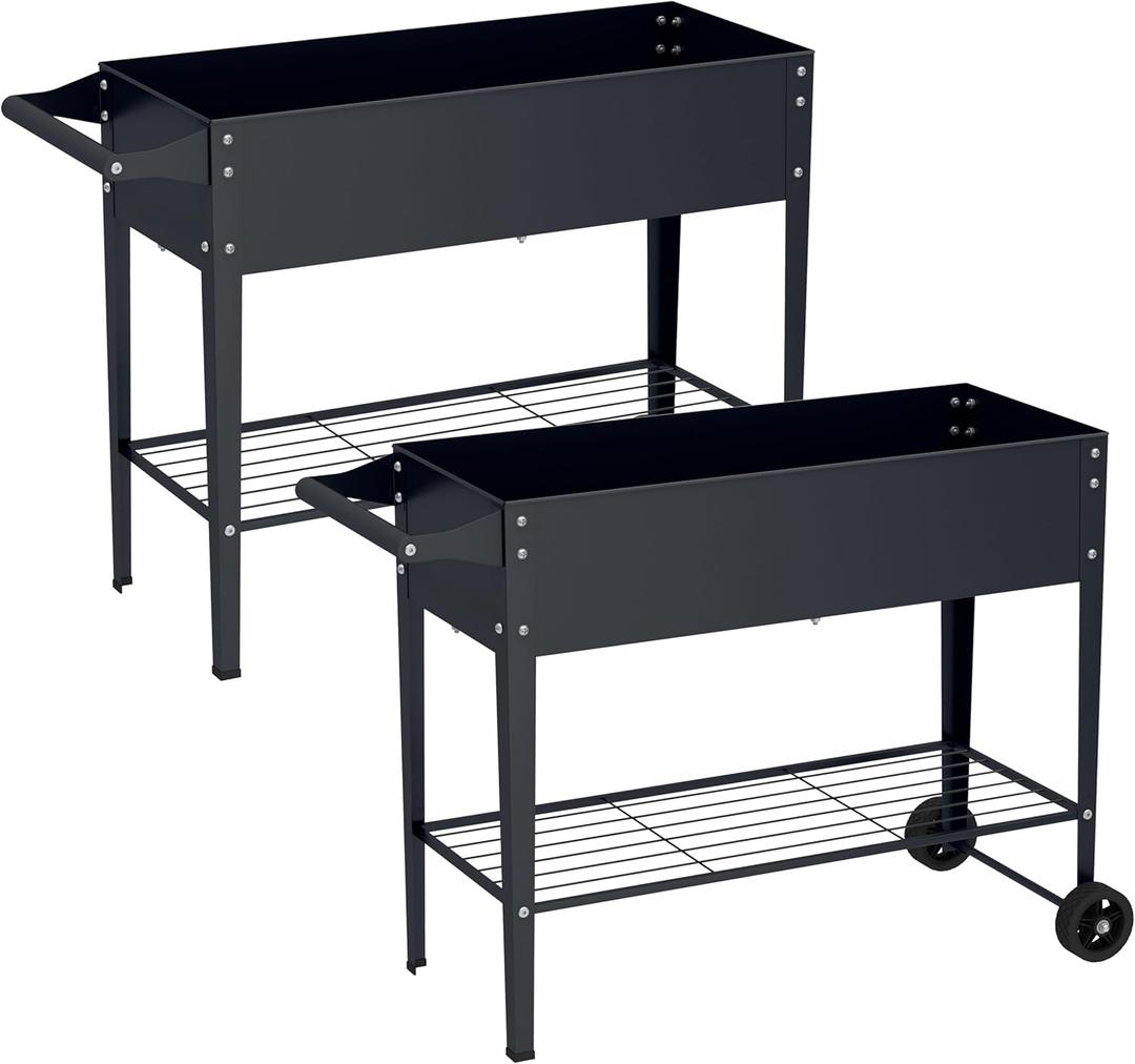 Elevate 2Pcs 32" Tall Raised Garden Bed with Wheel,Planter Box for Backyard,Outdoor Garden, Patio, Balcony, 400lb Capacity, Grey