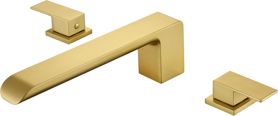 SITGES Minimalist Square-Shaped Bathtub Faucet,2-Handle Widespread Roman Tub Faucet with 11-Inch Spout Reach,High-Flow Deck Mount Bath Faucet Set,Valve Included,Brushed Gold