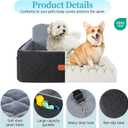 HEGGCOOE Dog Car Seat for Medium/Large Dogs, Pet Booster Seat for Up to 55 lbs or 2 Small Dogs, Detachable & Washable Dog Car Bed for Backseat with 2 Safety Leashes (Black/Grey)