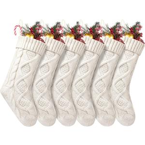 VIBILIA Christmas Stockings 6 Pack, 18 Inches Large Size Knitted Xmas Stocking for Fireplace, Holiday Party Decorations (White)