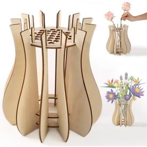 2 x Vase for Lego Flowers, Wooden Vase Building Set for Lego Roses, Wood Flower Vases for Bouquet, Display Stand for Lego Flower Lovers, Gift for Adults and Women