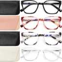 EYEURL 4 Pack Reading Glasses Women Cat Eye Stylish Blue Light Blocking Readers Retro Ladies Eyewear with Leather Pouch (Mixed Color-2)