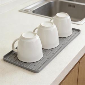 Silicone Coffee Mat, 16"X7" Heat-Resistant,Eco-friendly,Hygienic Drying Pad,Leak-Proof and Non-Slip,Removable Silicone Mat with Concave and Convex Design,Gray 16X7