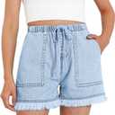 BOOPH Girls Jean Shorts Denim Elastic Waist Drawstring Short for Teen Girl, 11-12 Years