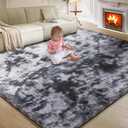 5X8 Ultra Soft Rug for Living Room, Fluffy Shag Area Rug for Bedroom, Modern Shaggy Carpets Fuzzy Rug for Teens Dorm Nursery Home Decor Aesthetic, Upgrade Anti-Skid Durable, Tie Dye Black and Grey