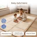 Goyuu Foldable Baby Play Mat, 59x71 Inch Soft Velvet Playpen Mat, 0.8" Thick Cushioned Crawling Tummy Time Mat, Non-Slip Water-Resistant Easy Clean Portable for Babies & Toddlers,Beige
