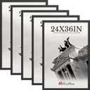 24x36 Poster Frame 5 Pack, Black Solid Wood Picture Frame for Wall