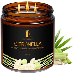 Citronella Candles Outdoor, Large 3 Wick 12oz Scented Candles up to 60 Hours Burning, Natural Citronella Soy Wax Candle for Summer Outside Camping Patio Picnic Garden