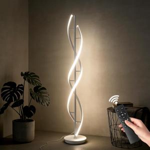 53-Inch Living Room Spiral Floor Lamp, 40W Modern LED Floor Lamp with Remote Control, Adjustable Color Temperature and Brightness, Bright Floor Lamp (Spiral-White)