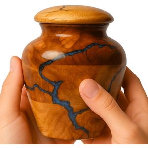 Wooden urn for Small Keepsake 20 Cu in Capacity Blue Urn for Man and Women Burial and Funeral Urn Handcrafted Design Wooden Cremation Urns for Human Ashes Adult Male Decorative urn
