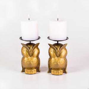 Gold Owl Candle Holder Set of 2  Decorative Taper & Small Pillar Candlestick Holders for Table Centerpieces, Shelf & Living Room Dcor