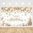 MEHOFOND Gold Christmas Backdrop, Gold Snowflakes Christmas Tree Merry Xmas Photo Photography Background Boho Elegant Merry Christmas Party Banner 5.9x3.6ft