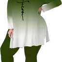 Women's Plus Size Two Piece Outfits Loungewear Sets Long Sleeve Oversized Tshirts Sweatpants Sweatsuits Sets (X-Large Plus, Dark Green Gradual)