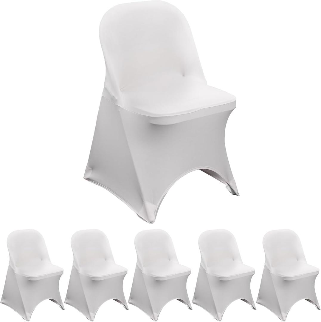 YOUR CHAIR COVERS  6pcs White Spandex Folding Seat Chair Covers for Party, Wedding, and Dining, Fitted Universal Protector