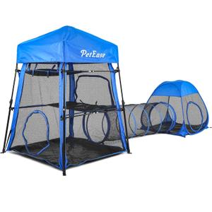 Catio Outdoor Cat Enclosure, 3-in-1 Extra Large Portable Cat Playpen with Tower Tent & Tunnel, Foldable Waterproof Mesh Catio for Indoor Outdoor Cats & Small Pets