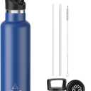 Stainless Steel Double Wall Water Bottles, Vacuum Insulated Bottle With Straw Lid, Insulated Water Bottle Keeps Water Cold for 24 Hours, Hot for 12 Hours, Hiking, Sports (20 Ounces, Blue)