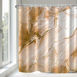 TYLCLTX Brown Marble Shower Curtain Waterproof Fabric Shower Curtain with Hooks Bathroom Decor 72x72 inch