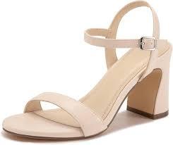 XMWEALTHY Women's Chunky Block High Heels 3-Inch Comfortable Open Toe Bridal Wedding Heels Ankle Strap Party Dress Heeled Sandals (6, Nude)