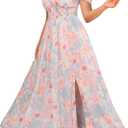 GRACE KARIN Summer Floral Dress for Women 2026,Off The Shoulder Smocked Bridesmaid Dresses,Formal Baby Shower Maxi Dresses (Large, Light Blue Pink)