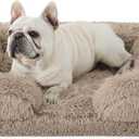 Bedsure Orthopedic Dog Bed for Medium Dogs - Calming Waterproof Dog Sofa Beds Medium, Supportive Foam Pet Couch Bed with Removable Washable Cover, Waterproof Lining and Nonskid Bottom, Taupe (28.0"L x 23.0"W x 6.5"Th, Long Faux Fur-Taupe)