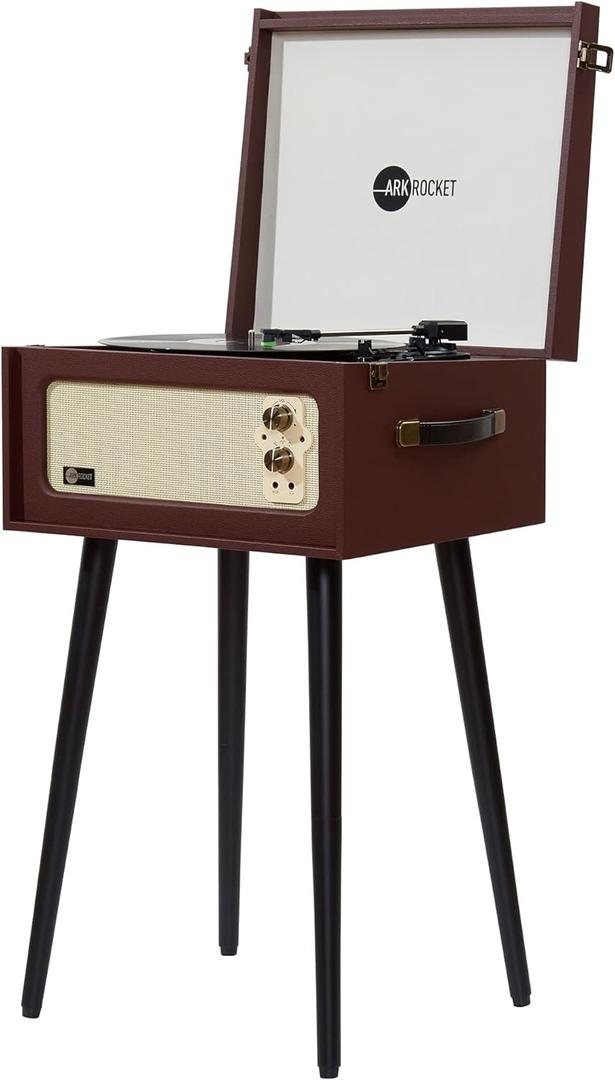 Arkrocket Discovery II 3-Speed Bluetooth Record Player Retro Console Turntable with Built-in Speakers and Removable Legs (Brown)