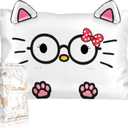 Toddler Pillowcases 13"x18" for Kids - Cute Cartoon Soft Breathable Silk Pillow Cases for Hair and Skin with Hidden Zipper for Girls Fun Kawaii Design for Bedding, Glasses Cat