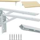 Folding Shelf Brackets 12 Inch - White Metal Heavy Duty Brackets - Collapsible Wall Mounted Shelf Bracket for Work Table, Ironing Board, DIY Table Work Bench, 2 Pack Folding Shelf Hinge Load 132lb