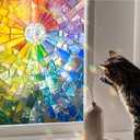 Window Privacy Film Static Cling Stained Glass Design Sun Blocking Non-Adhesive Removable Cover for Home Office 17.5x39.3 Inches (Fragments)