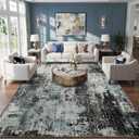 RELEANY Washable Area Rugs 9'x12' Non-Slip Modern Abstract Soft for Living Room Entryway Bedroom Nursery, Print Pattern, Blue Black Teal