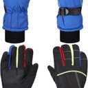 SATINIOR 2 Pairs Kids Waterproof Winter Snow Gloves Ski Gloves for Boy Girl Outdoor Warm Thickening Snowboar (6-10 Years, Black, Blue)