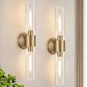 Wall Sconces Set of Two, Modern Bathroom Sconces Wall Lighting with & Clear Glass Glass, Brass Sconces Wall Decor Set of 2 for Bathroom Mirror Bedroom Living Room Hallway, 22inch - 2pc