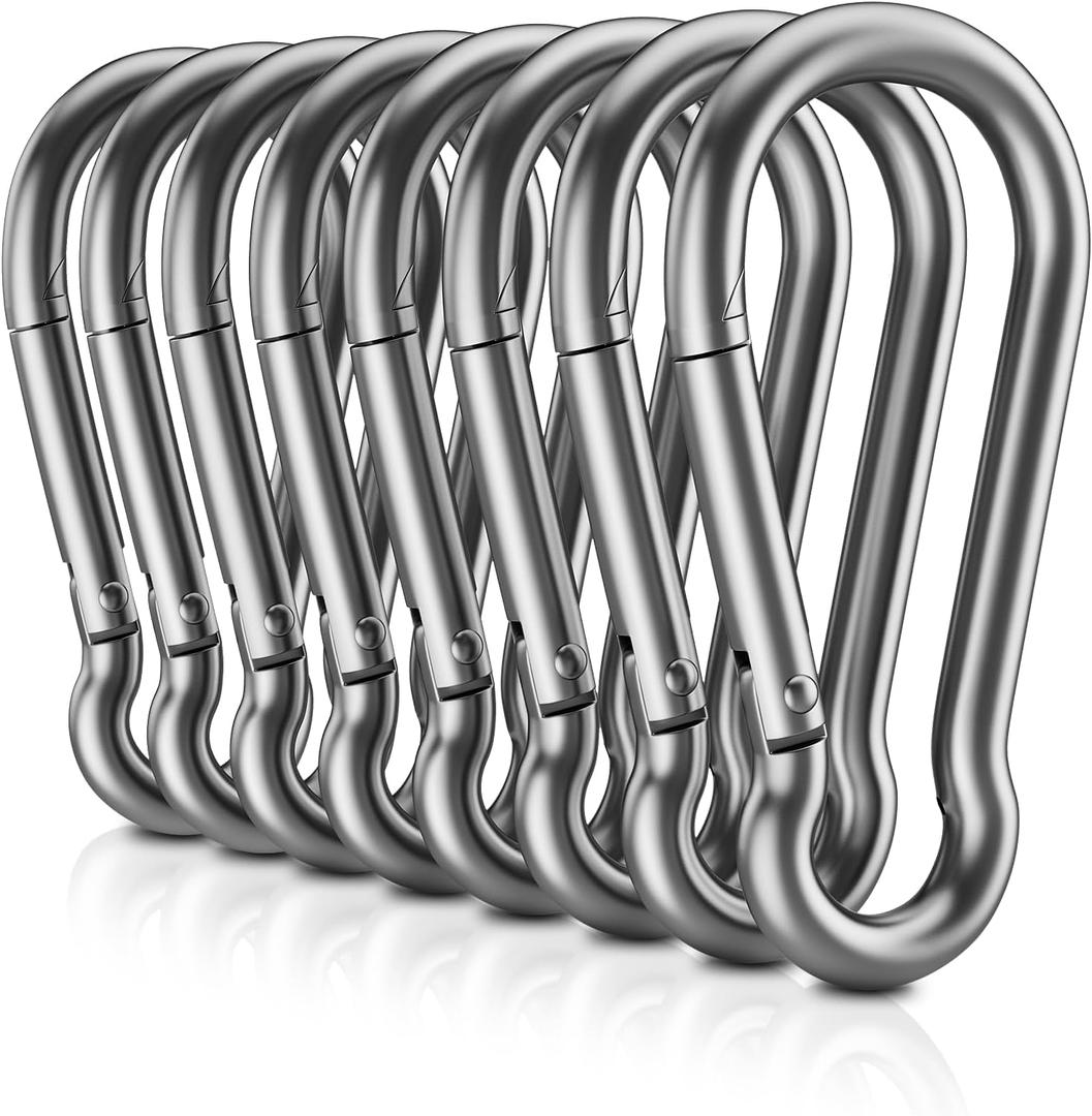 8 PCS Heavy Duty Carabiner Clips, NO Rust 1360lbs 304 Stainless Steel Carabiners, 2.36 inch D-Ring Snap Hook Keychain Spring Clips for Gym, Pet leashes, Camping, Car, Farm