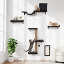 5-in-1 Cat Wall Shelves, Multi-Level Cat Climbing Furniture, Perch & Lounge for Indoor Cats, Space-Saving Wall Mounted Cat Shelves for Play & Rest (Natural Wood) - Gray