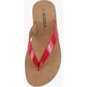 Soda Shoes Women Flip Flops Basic Plain Slippers Thongs Sandals Strap Casual Beach Ella-S Red Patent Size 9