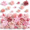 rongflower Fake Flower Heads for Crafts - Pink Silk Artificial Roses, Peonies, Daisies & Mini Floral Heads Bulk (48-Pack) for Wedding Decor, Graduation Cap, Cake Topper, Baby Shower, Home Decoration