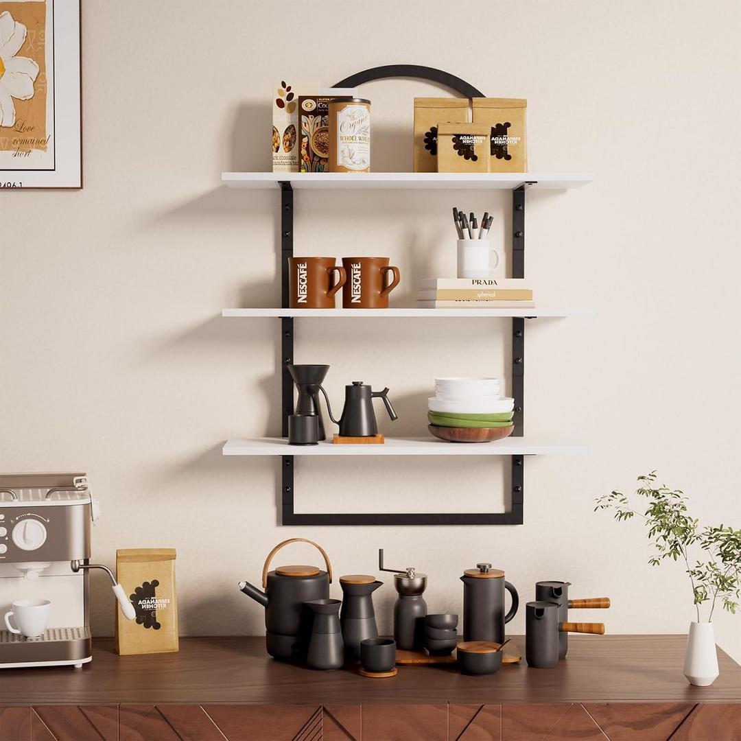 Floating Shelf for Wall - 3 Tier 24"x 31.5" Shelves for Room Wall for Bathroom, Bedroom, Toilet, Kitchen, Living Room, Office, White