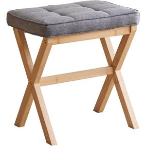 FILWH Foot Stool Small Ottoman Foot Rest Padded Foot Stool Desk Foot Stool for Under Office Desk Vanity Stool Bamboo Footstool Sofa Footrest Shoe Stool Small Foot Stools (Natural Legs + Gray)