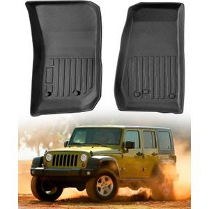 Car Floor Mats for Jeep Wrangler: 2007-2018 JK 2-Door & JKU 4-Door, All Weather Rubber Car Accessories Front Row Liners, for Wrangler 2007 2008 2009 2010 2011 2012 2013 2014 2015 2016 2017 2018 Black