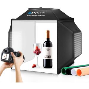 PULUZ Upgrade Light Box & Soft Box, 16"x16" Professional Shooting Tent with 480 LED Lights Photo Studio Light Box Photography with 4 Color PVC Backdrops for Jewelry and Product Photography (Upgrade-16*16 inch)