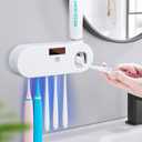 Toothbrush Holders - OVAS HOO Toothbrush Holder for Bathroom 5 Toothbrush Slots Toothbrush Holder Wall Mounted with Toothpaste Dispenser Chargeable Tooth Brushing Holder (White)