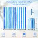 Blue Striped Beach Blanket, Large 79" x 83" Sandproof Waterproof Beach Mat | Lightweight Quick-Dry Foldable Picnic Blanket with 4 Stakes & Carry Bag for Beach, Travel, Camping